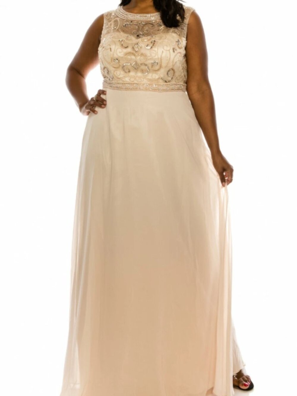 Decode Champagne Beaded Chiffon Mother of the Bride/Groom Gown NWT Size 14